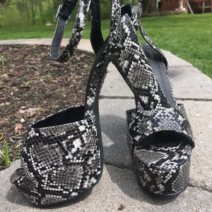 Black and white snake pattern heels